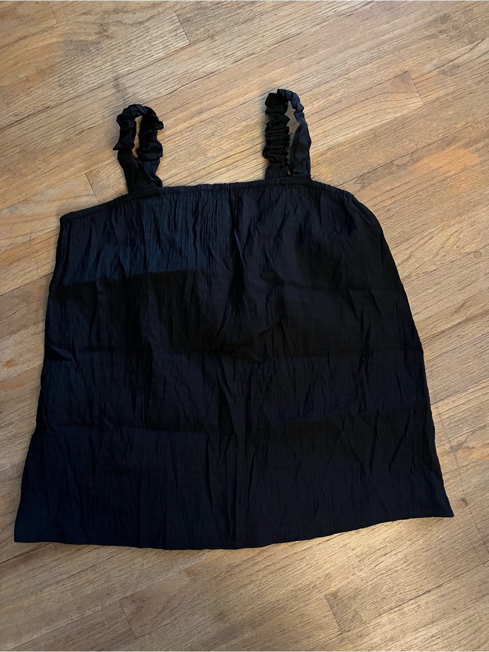 Black Ruffled Strap Tank Top - Women